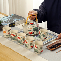 Blue and White Ceramic Teapot Complete Tea Set with Tray 6 Cups Yixing Style Porcelain Gift for Home Office