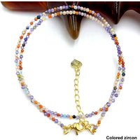 2MM Mini Cut Bead Inlaid Natural Stone Amethyst Garnet Tiger Eye Rose Quartz Adjustable Couple Necklace Fashion Charm Jewelry