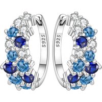 PANPOKI S925 Sterling Silver Gradient Blue Purple Zircon Earrings Hoop Earrings Women Jewelry Original Trendy Anniversary Gifts