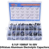 500PCS/lot 0.1UF-1000UF 24Values Aluminum Electrolytic Capacitors mix Electrolytic capacitor Assorted kit and storage box 16-50V