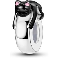 925 Sterling Silver Cute Black Cat Stopper Spacer Charms Beads Fit Bracelets Necklace Women Pet Lover DIY Jewelry Gift