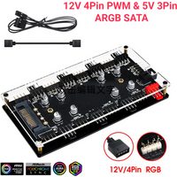 4Pin PWM & 5V 3Pin ARGB ARGB and PWM HUB SATA Power 10/16 Hub Case Fan Hub Adapter Multi Way Splitter for Desktop Computer PC