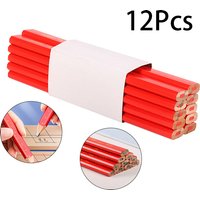 12PCS Elliptical Woodworking Pencils With Scale Flat Mark Pencils Black/Red Thick Core Hand Tool DIY Accessories