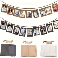Vintage Kraft Paper Photo Frames Flag Banner Home Decor with Clips Hemp Rope Suitable for Weddings Anniversaries Holiday Parties