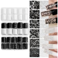 Sexy Black White Lace Nail Art Transfer Stickers, 10 Rolls Floral Full‑Wrap Waterproof Nail Foil, Easy‑Use Adhesive Manicure
