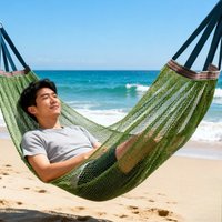 Portable Single Wide Outdoor Ice Silk Mesh Hammock Swing for Adults Kids Camping Backyard Patio Dorm Relaxation