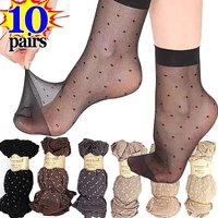 10/5 Pairs Ultra Thin Summer Breathable Crystal Silk Socks for Women Fashion Black and White Dots Soft Comfortable Short Socks