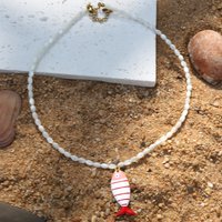 2026 Ocean Series Colored Stainless Steel Small Fish Pendant Deep Sea Shell Bead Necklace go to Beach Travel Accessories