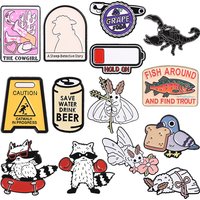 Mixed Fun Collection Enamel Pins Cowgirl Tarot Pigeon Moth Brooch Beer Scorpion Sheep Raccoon Badge Creative Jewelry Gift