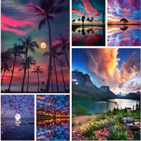 Peinture diamant thème coucher de soleil, paysage, mosaïque ronde complète, image de paysage, point de croix, Kit d'art, strass, décoration d'intérieur, cadeau, bricolage, 5D