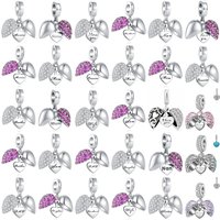 S925 Silver Winged Heart Dangle Charms Sister Mum Dad Wife Son Nan Cousin I Love You Pendant DIY Family Love Jewelry Gift
