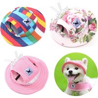 3 Patterns Breathable Pet Dog Cap With Ears Holes Spring Summer Baseball Beach Visor Hat Mesh Canvas Hat Puppy Outdoor Cap 1Pc