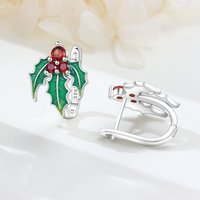 MISEFF S925 Sterling Silver Earring Exquisite Christmas Holly Earring Original Fashion Jewelry Birthday Gift