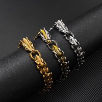 Men's Hip Hop Punk Retro Dragon Head Bracelet Domineering Keel Scale Pattern Fashion Jewelry Accessory Gift
