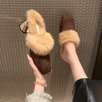 Fuzzy Slippers Women Wear High Heels Autumn and Winter 2025 New High-end Thick Heel Plus Velvet Wrapped Head Half Drag
