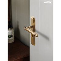 Goo-Ki European Bright Gold Brass Door Lock Set with Panel Interior Bedroom Anti-theft Dummy Door Handle Room Safety Door Lock