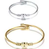 Fashion Initial Letter Stainless Steel Cuff Bracelet For Women 26 Alphabet Heart Charm Bangle Men Birthday Party Jewelry