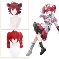 Kasane Teto Cosplay Wig Red Anti-Gravity Twin Drills Virtual Singer Anime Halloween Party Costume Accessory with FREE WIGCAP