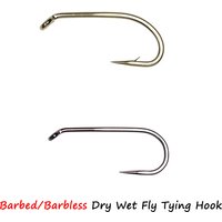 100PCS #8 - #18 Barbed/Barbless Fly Fishing Hooks Dry Wet Nymphs Shrimp Caddis Pupa Streamet Trout Fly Tying Hooks Carbon Steel
