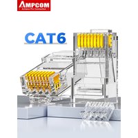 AMPCOM CAT6 RJ45 Modular Plug Connector UTP 2-piece 50U Gold-Plated Crimp End for Ethernet Cable, Bulk Ethernet Cable Connector