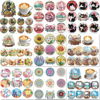 8 pieces/set of diamond painted coaster set acrylic cute dog coaster (with bracket) - DIY diamond art craft kit for home decorat