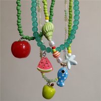 Y2K Summer Cute Cartoon Fruit Tomato Strawberry Ceramic Fish Pendant Beads Choker Necklace Harajuku Charm Jewelry Accessory Gift
