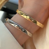 925 Sterling Silver Bangle Bracelet Golden Smooth Stars Polished Punk Stackable For Woman Girl Jewelry Gift Dropship Wholesale