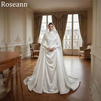 Roseann Customized Muslim Elegant 2026Wedding Dress High Collar Draped Pleat Full Satin Bride Gown Floor Length свадебное платье