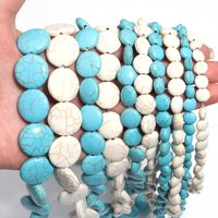 1 Strand Blue White Color Turquoise Beads Flat Round Natural Stone Beads LooseBeads