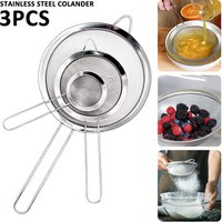 Passoire à mailles fines en acier inoxydable, tamis à tamis 8/14/20cm, filtre à farine de cuisine, ensemble de passoire en métal avec longue poignée 3 pièces