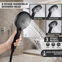 High Pressure Handheld Shower Head with 3 Spray Modes, Black Multi-Function Booster Sprayer