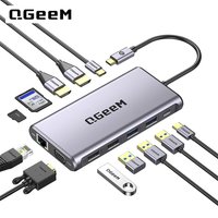 QGeeM USB C Docking Station,12 in 1 USB C Hub Laptop Docking Station Dual Monitor,Triple Display USB Type C Dock 4K Dual HDMI