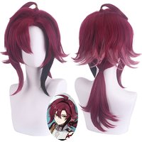 Game Genshin Impact 50CM Wig Synthetic Hair Anime Shikanoin Heizou Cosplay Dark Red Wigs Eiko Halloween