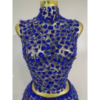 STOCK Sparkle Diamond Mesh Tops Mini Skirt Two Piece Set Women Eveing Birthday Party NightClub Bar Festivals Sexy Stage Costume