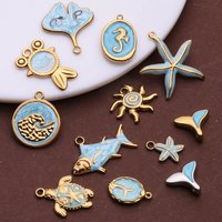 5pcs/lot Enamel Blue Marine Animals Stainless Steel Pendant Conch Shell Seahorse Fish Tail Starfish Charms DIY Necklace Findings