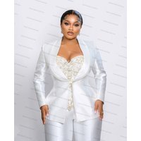 Women Satin Suit Blazer 2 Pcs Pants Set Fashion Hot Girl Sexy V Neck Jacket Coat Outfit Formal Prom Dress Customized