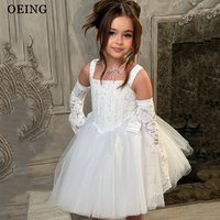 OEING Simple Ivory Flower Girl Dresses Lace Square Collar Tulle Draped Wedding Party Dress Princess Birthday Dress Customized
