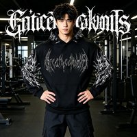 2025 Men's Gothic Skull Thorn Print Hoodie Fleece Lined Winter Streetwear Sweatshirt Casual Warm Pullover Tops for Daily Wear