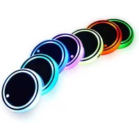 7 Color car Changing LED Cup Holder Lights Rear Windshield Decorative Ambient Lighting & Glowing colorful Coaster Pads