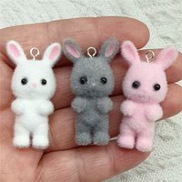 3pcs/lot Cute Flocking Rabbit Resin Charms Animal Pendant DIY Keychain Earring Accessory for Jewelry Making Finding