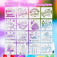 16PCS 5.9*5.9inch Birthday Stencil Set DIY Card Making Painting Templates