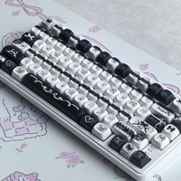 MAIMOOO Black Bow Keycaps moa pbt Round And Cute DIY aula Keyboard Keycaps Pink And Blue