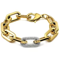 Fashion Women Big Chunky Bracelets Chains with Blink Rhinestones Link Gold Silver Color Surgical Stainless Steel Bracelets