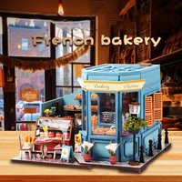 DIY Wooden Dollhouse French Bakery Hair Salon Miniature With Furniture Kit Assemble Toys for Children Birthday Gift Casa