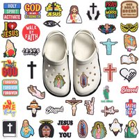 1-40PCS PVC Shoe Charms Buckle God Is My Strength Faith Hand Jesus He'll Be There For You Sandals Shoes Decoration Kid Xmas Gift
