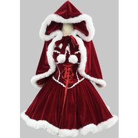 Costume de Carnaval, Robe de Noël, Cape à Capuche Vintage Médiévale, Robe Lolita Rétro Princesse, Costume de Spectacle de Noël