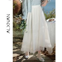 ALXNAN Off-white Lace Skirt 2026 Summer Women's Long Skirts Elegant Casual Holiday Sweet Versatile Female Midi Skirts L52886