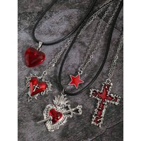 5pcs Y2K Vintage Gothic Punk Rock Style Personalized Thorn Rose, Melting Cross, Heart Pierced By Arrow, Sacred Heart, Star Penda