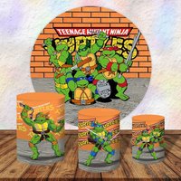 Teenage Mutant Ninja Turtles Round Backdrop Decoration Boy Birthday Party Background TMNT Photo Cylinder Cover Elastic Banner