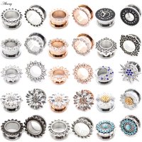 Alisouy 2 pièces en acier inoxydable fleur zircone lune étoile horloge coeur vis oreille Tunnels bouchons extenseur jauges corps Piercing bijoux